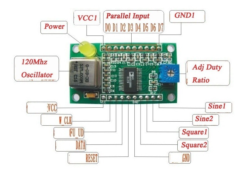 Modulo Dds Generador Ad9850 Onda Senoidal Cuadrada 0-40 Mhz - Imagen 2