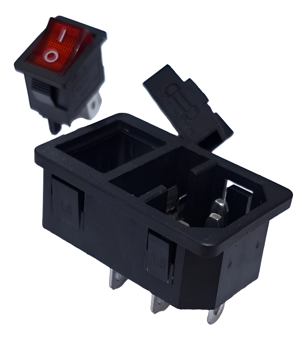 Tomacorriente Con Llave Roja Iluminada Y Portafusible - Imagen 4