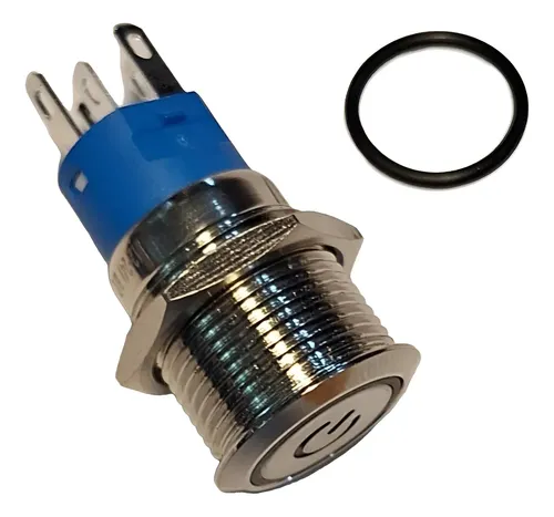Pulsador Con Bloqueo 16mm Iluminado Metalico Azul 12v
